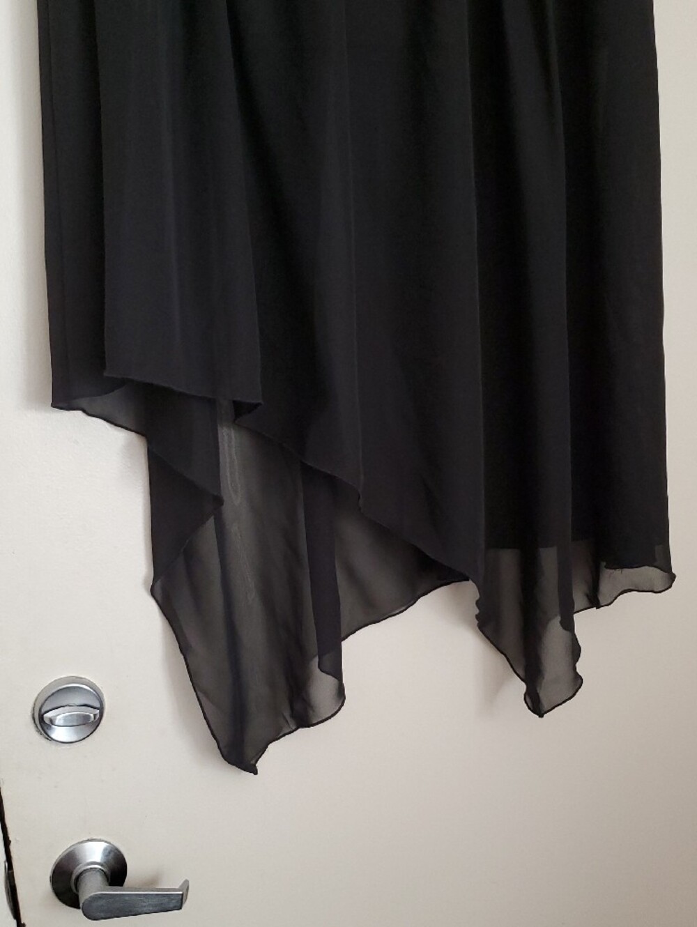 Hot Topic Black Asymmetrical Chiffon Skirt with Faux Leather Waist - Picture 8 of 14